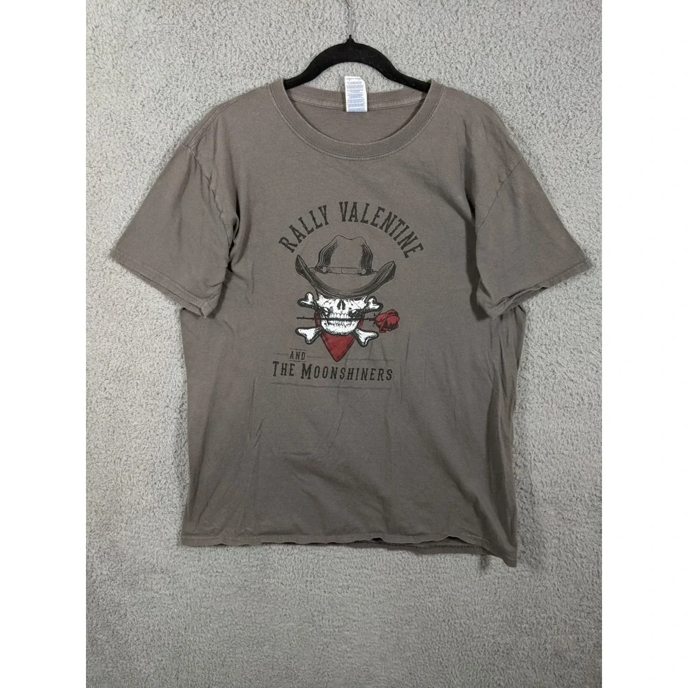 Gildan Rally Valentine & The Moonshiners Graphic T Shirt Men L Gray Country Rock